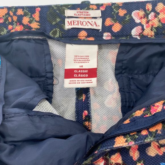 MERONA STRETCH FLORAL PRINT PANTS WOMENS 14 - Picture 3 of 7